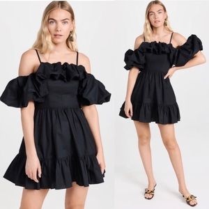 Ulla Johnson Lila cold-shoulder ruffled cotton-poplin mini dress black